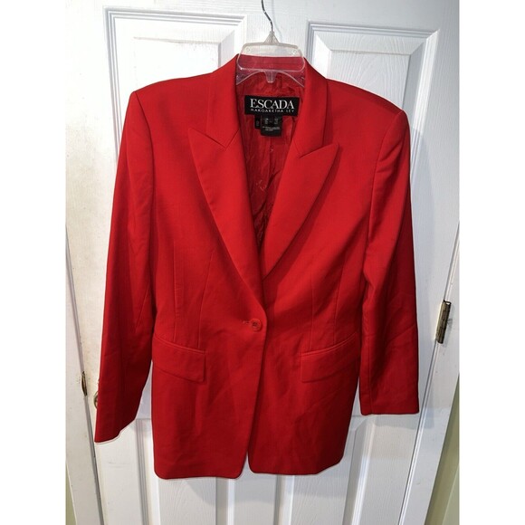 Escada Margaretha Ley Blazer Germany 40 Womens Sz US 10 Wool Red Jacket Vintage - Picture 9 of 10